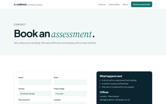 Envelope — Contact page, first screen on desktop