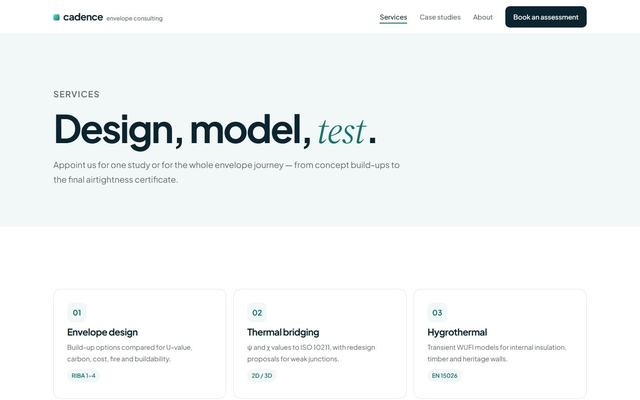 Envelope — Services page, first screen on desktop