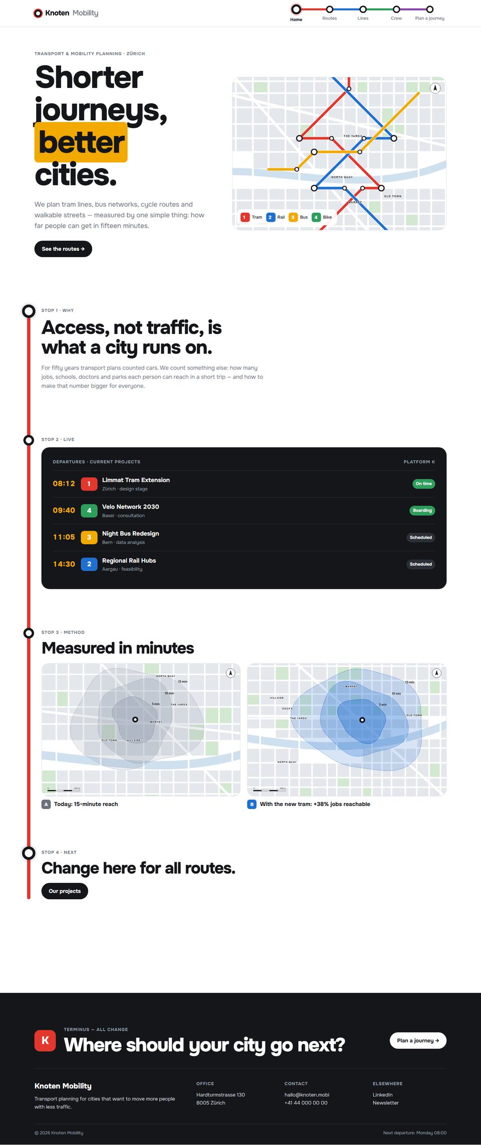 The full Isochrone home page on a 1440 px desktop screen
