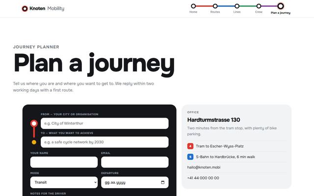 Isochrone — Contact page, first screen on desktop