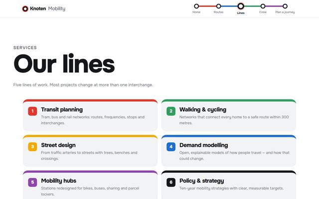 Isochrone — Services page, first screen on desktop