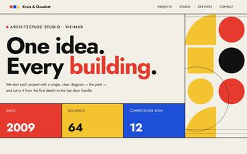 Parti — Bauhaus — primary colour blocks, geometric sans