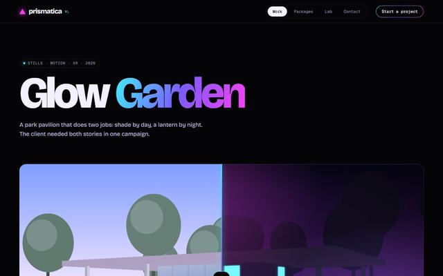 Prism — Case study page, first screen on desktop