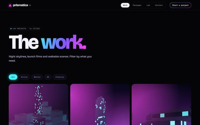 Prism — Projects page, first screen on desktop