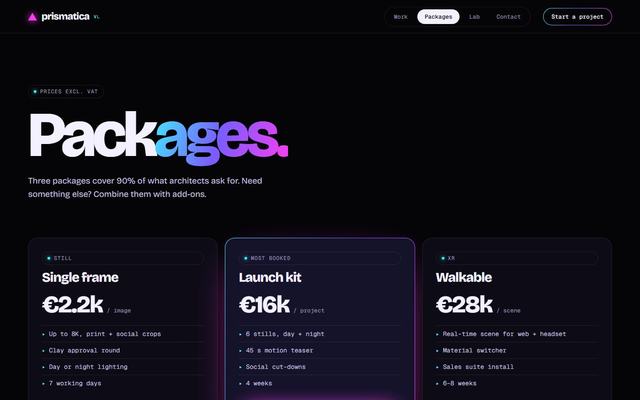 Prism — Services page, first screen on desktop