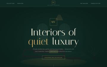 Velour — Dark luxury — emerald, brass, thin serif