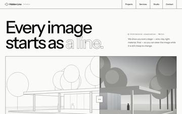 Wireframe — Line art process — black/white, wireframe to render